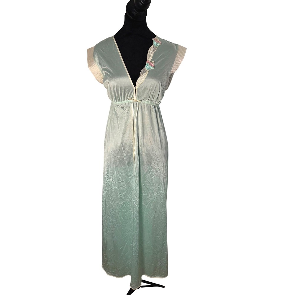 Vintage LORRAINE Long Nightgown Slip Dress Embroidered Floral Lingerie SZ S